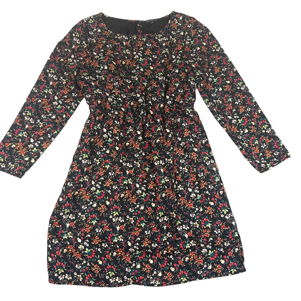 J.Crew Mercantile‎ Floral Dress Women 8 Black Excellent Long Sleeve J6386 FA18
